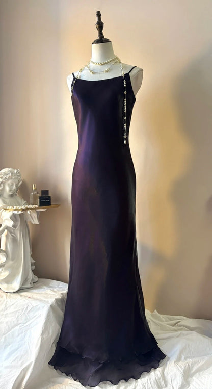 Spaghetti Strap Purple Prom Dress Retro Evening Dress  P1326