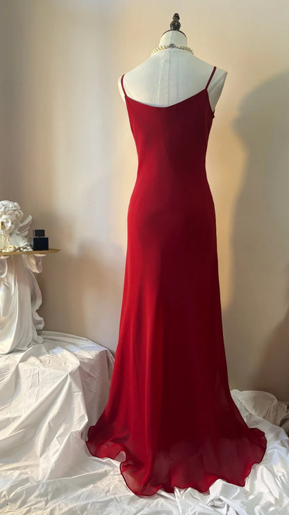 Spaghetti Strap Red Chiffon Evening Dress Formal Prom Dress  P1358