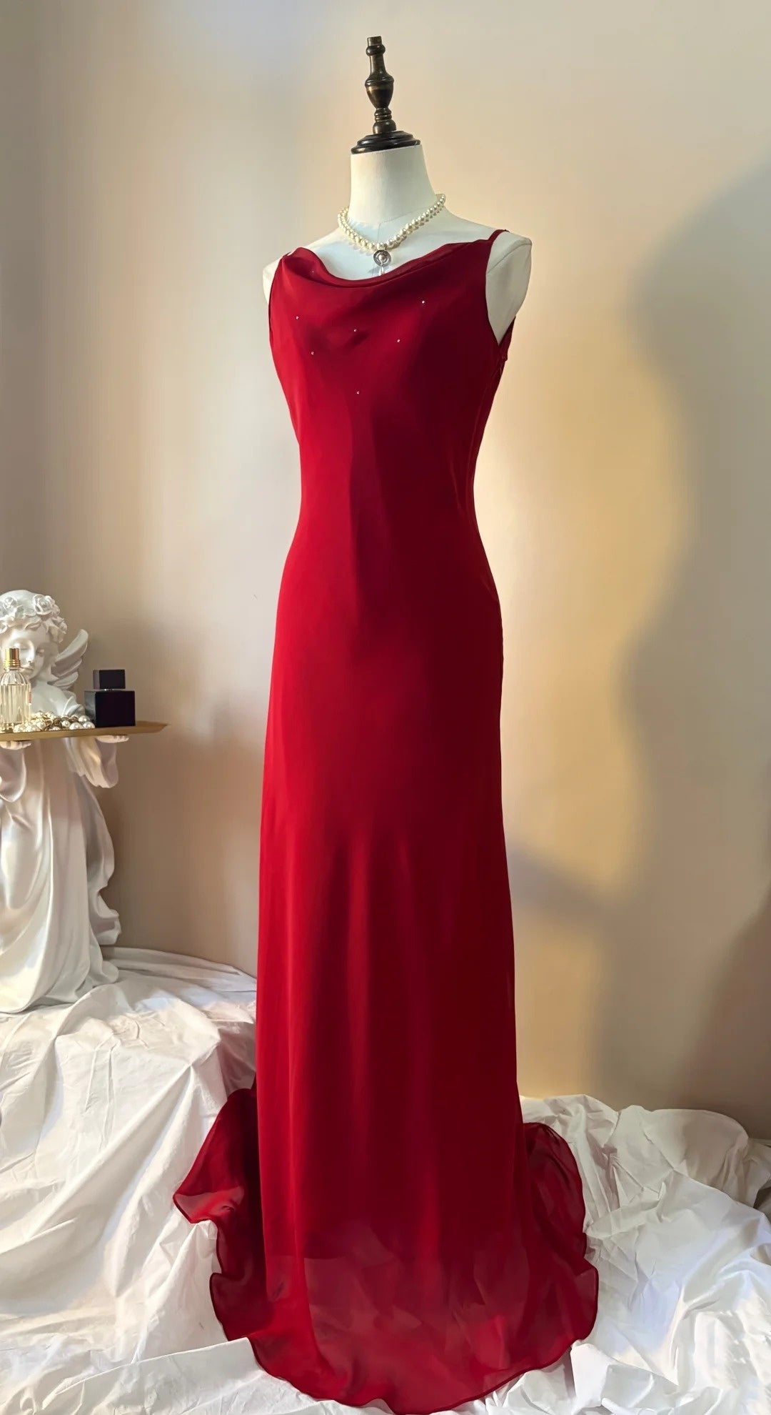Spaghetti Strap Red Chiffon Evening Dress Formal Prom Dress  P1358