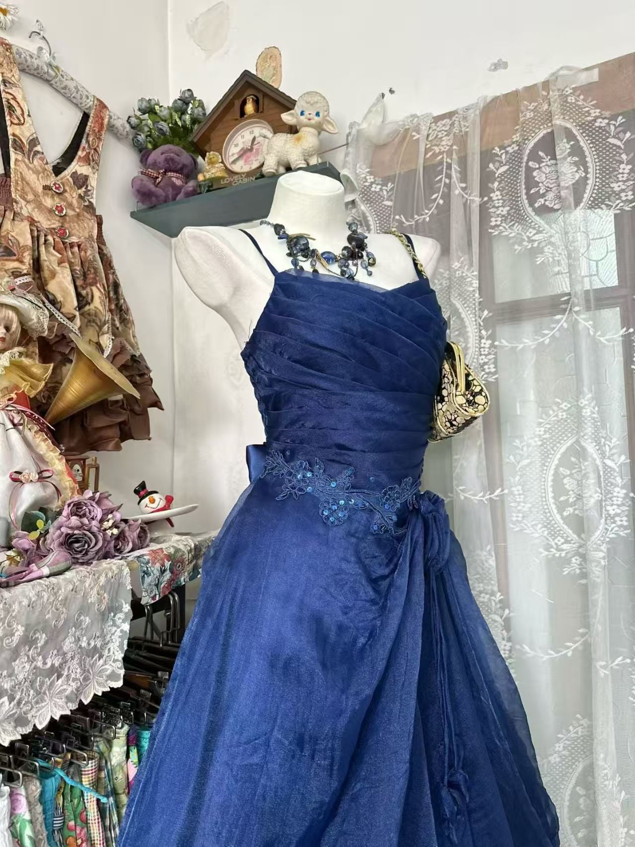 Spaghetti Strap Royal Blue Prom Dress With Appliques  P1209