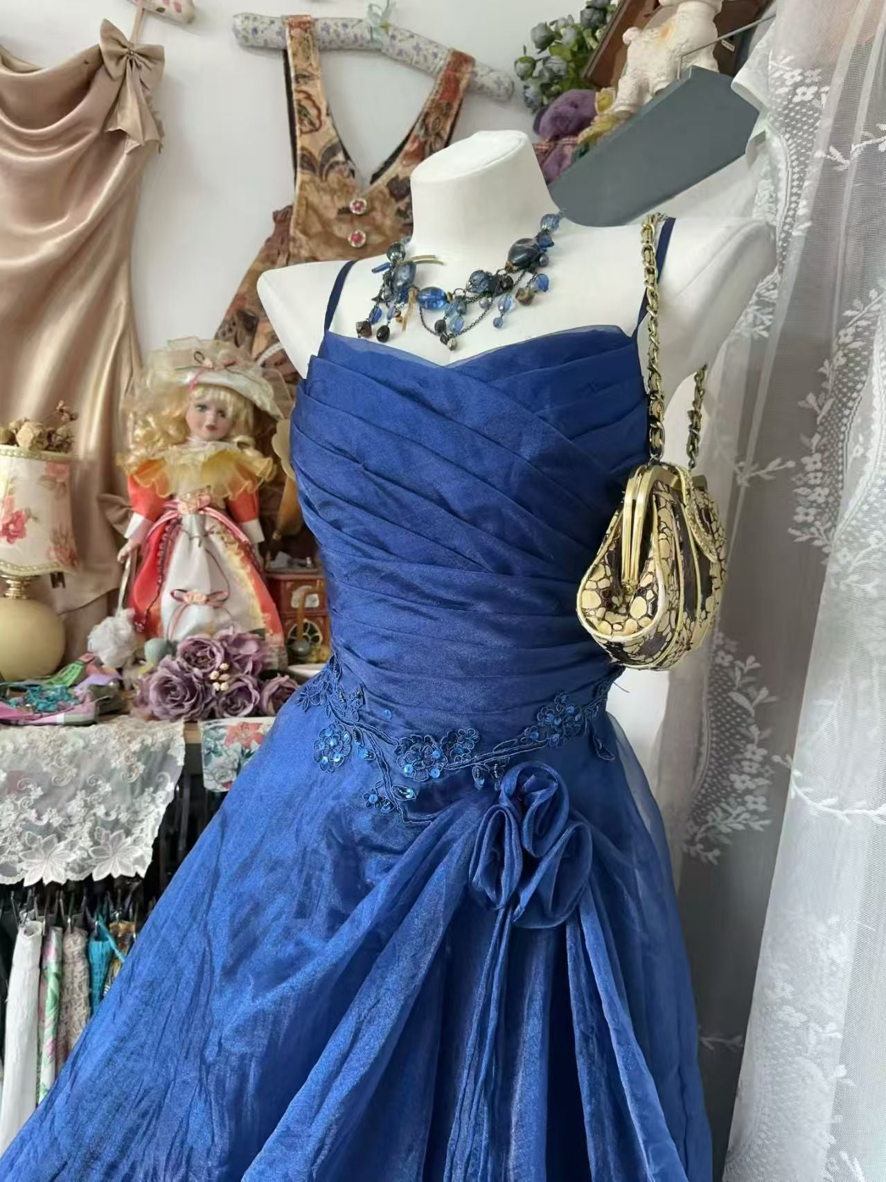 Spaghetti Strap Royal Blue Prom Dress With Appliques  P1209