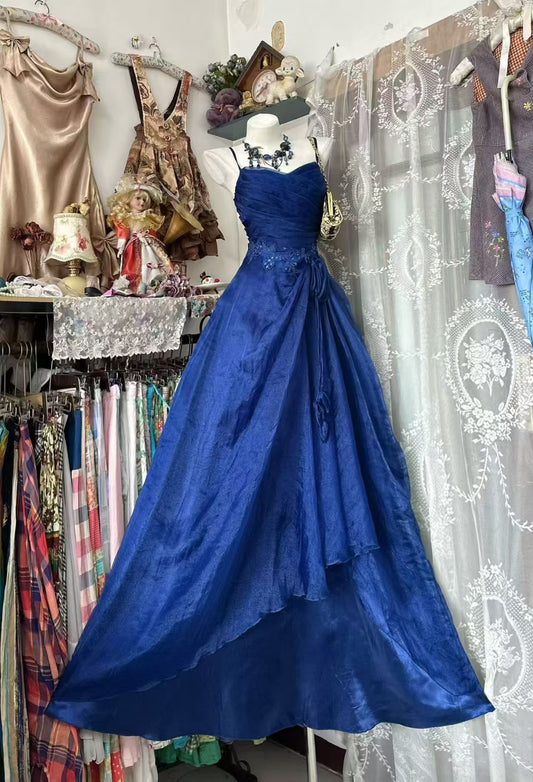 Spaghetti Strap Royal Blue Prom Dress With Appliques  P1209