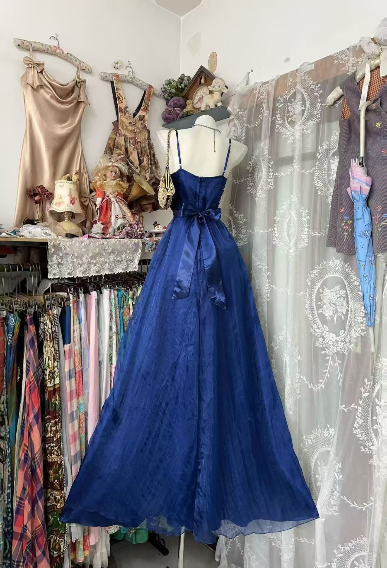Spaghetti Strap Royal Blue Prom Dress With Appliques  P1209