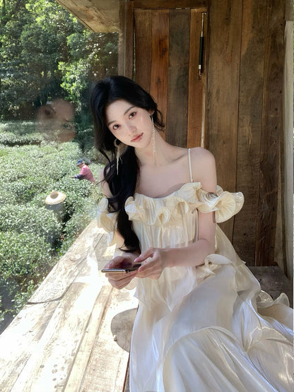 Spaghetti Strap Ruffled Formal Prom Dress Wedding Guest Dress   P1249