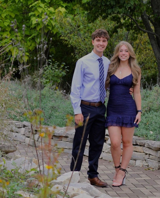 Spaghetti Strap Ruffled Navy Blue Sparkle Homecoming Dress  P1460
