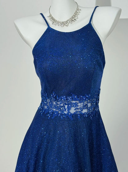 Spaghetti Strap Sparkle A Line Royal Blue Homecoming Dress  P1302