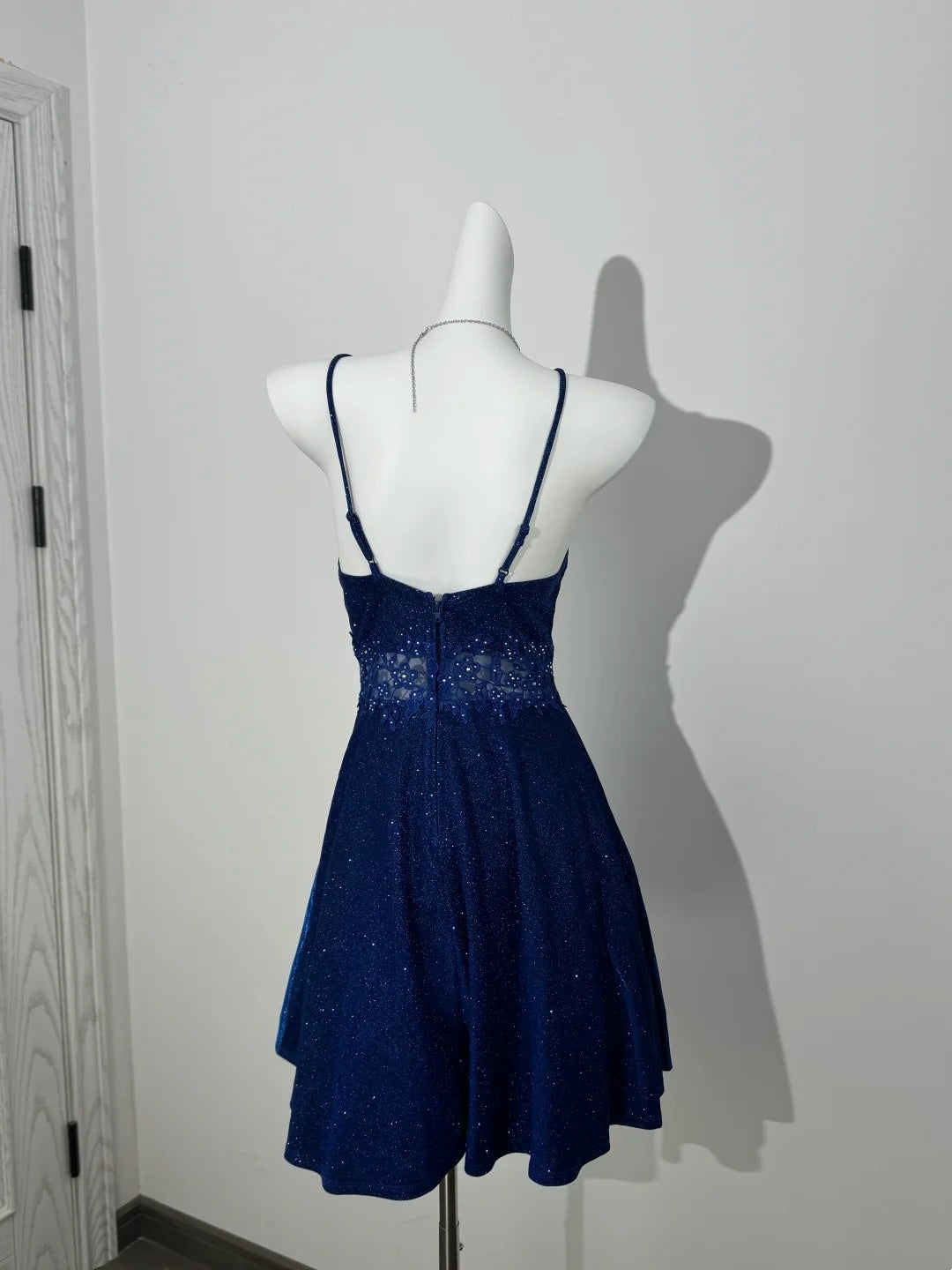 Spaghetti Strap Sparkle A Line Royal Blue Homecoming Dress  P1302