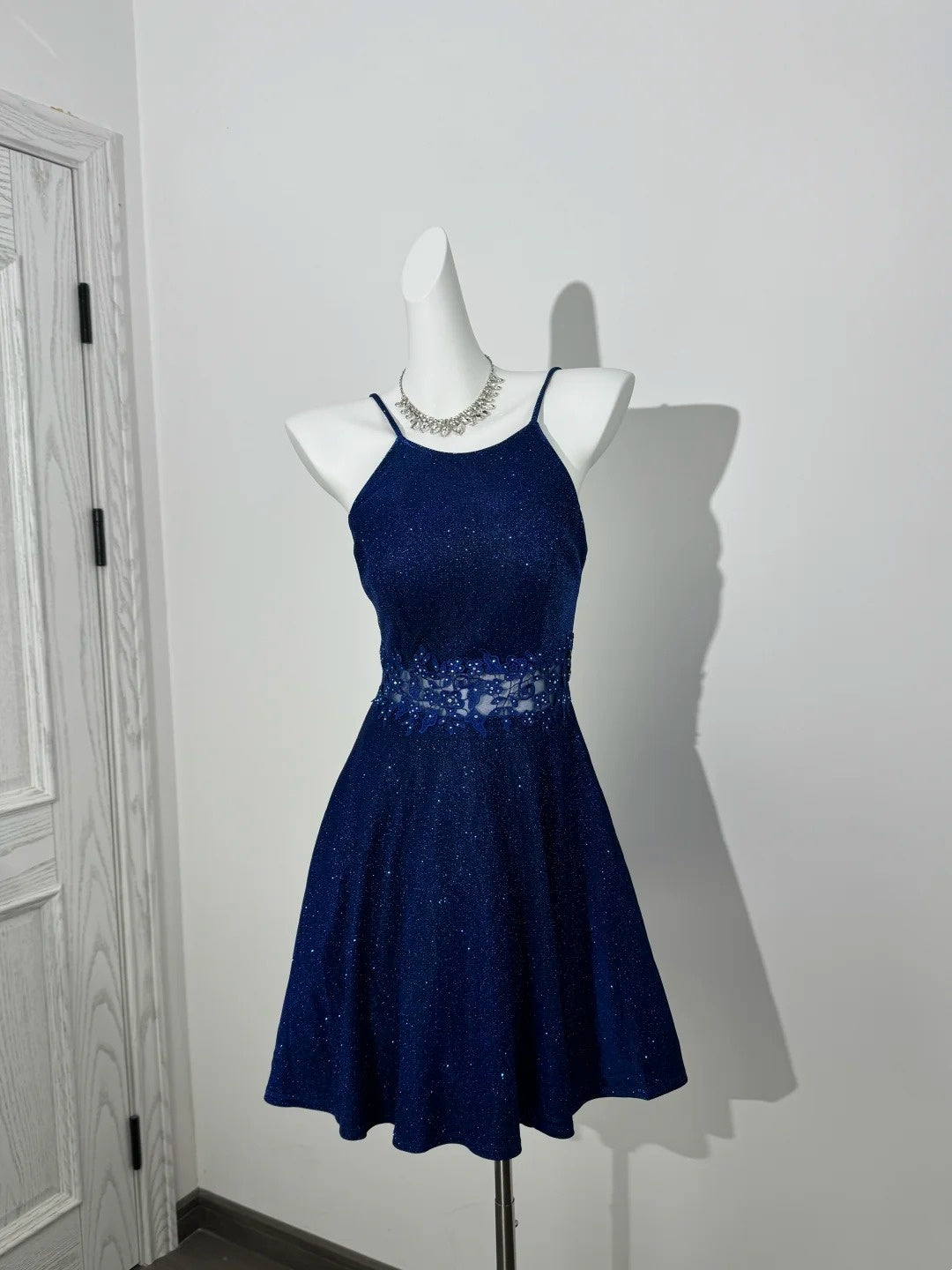 Spaghetti Strap Sparkle A Line Royal Blue Homecoming Dress  P1302