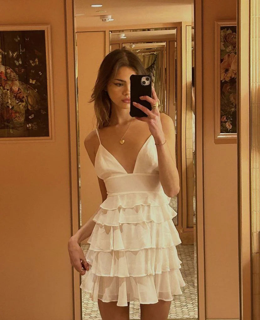 Spaghetti Strap V Neck Layered Homecoming Dress Graduation Dress  P1352
