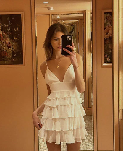 Spaghetti Strap V Neck Layered Homecoming Dress Graduation Dress  P1352