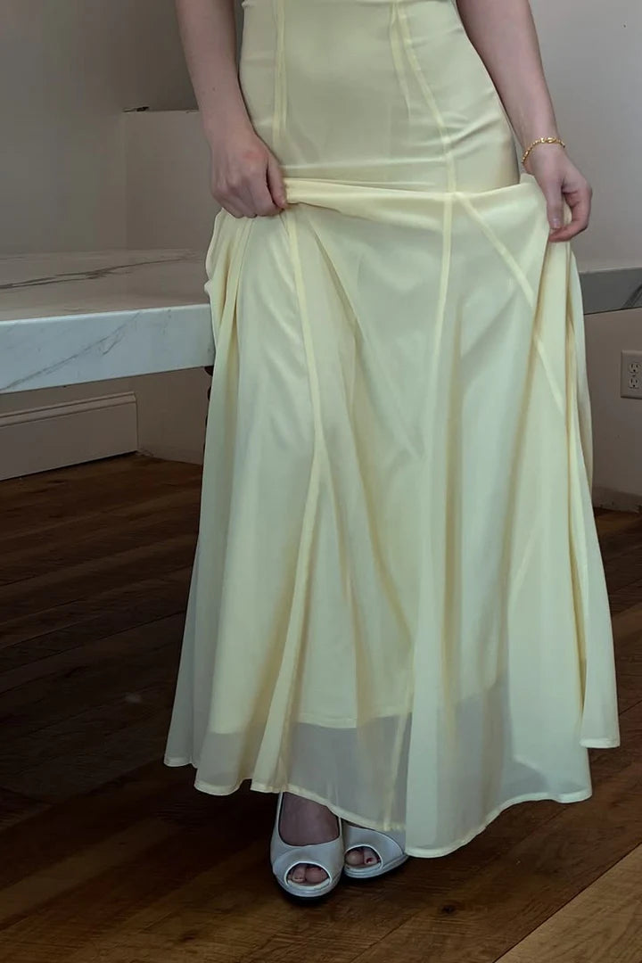 Spaghetti Strap Yellow Chiffon A Line Prom Dress Formal Wedding Guest Dress  P1141