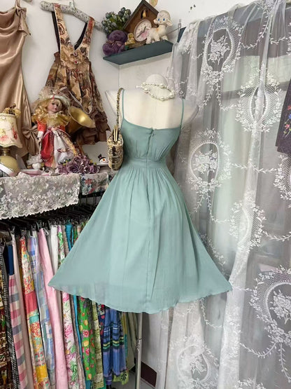 Spaghetti Straps A Line Chiffon Homecoming Dress With Bow Knot P1842
