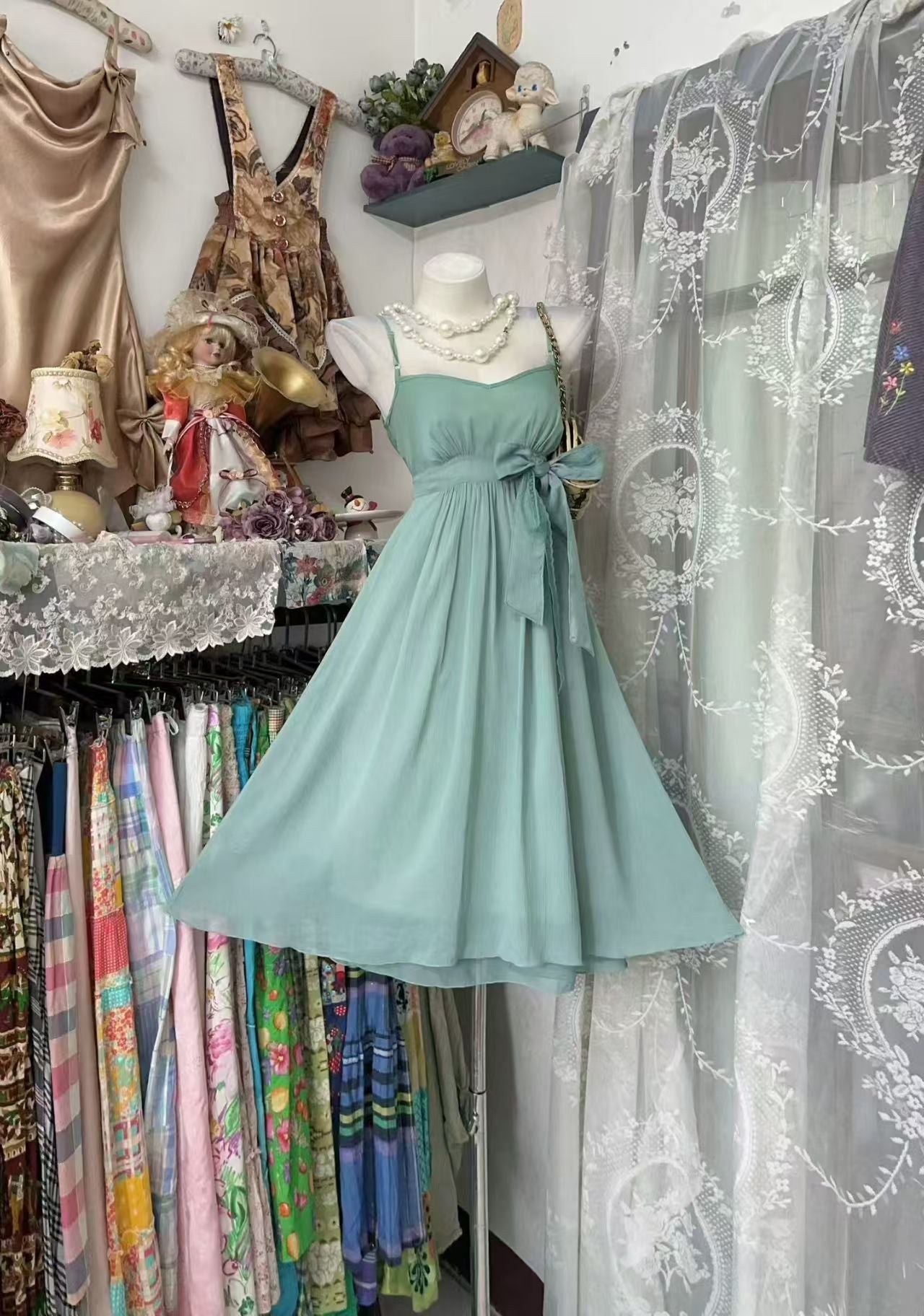 Spaghetti Straps A Line Chiffon Homecoming Dress With Bow Knot P1842