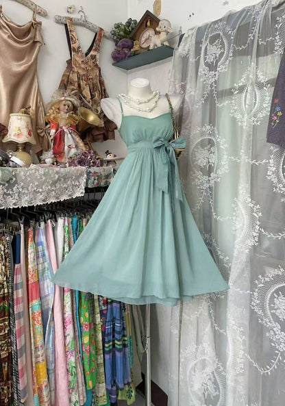 Spaghetti Straps A Line Chiffon Homecoming Dress With Bow Knot P1842