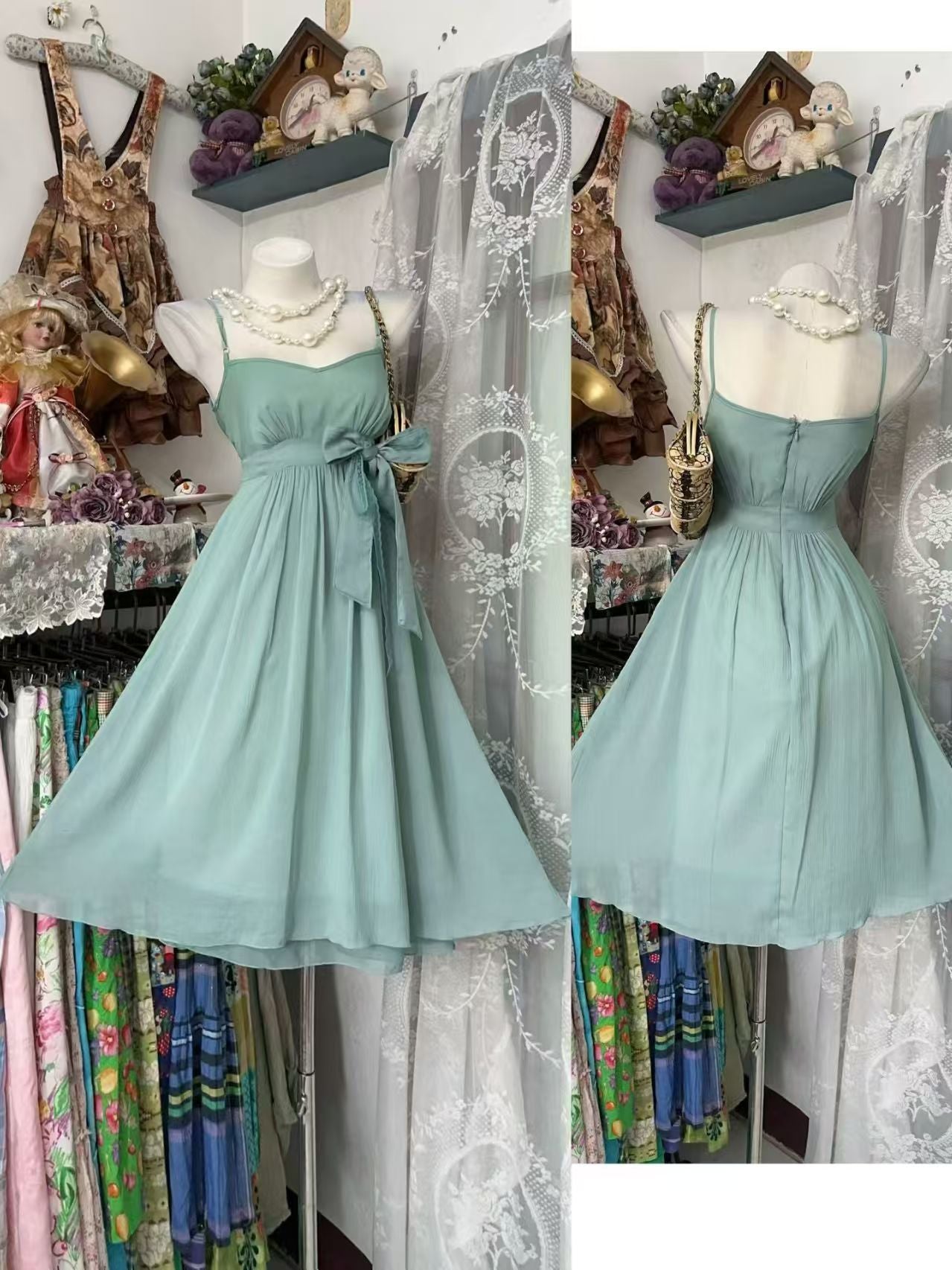 Spaghetti Straps A Line Chiffon Homecoming Dress With Bow Knot P1842