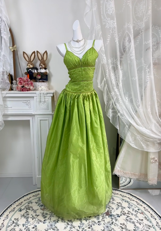 Spaghetti Straps A Line Green Formal Prom Dress  P1808