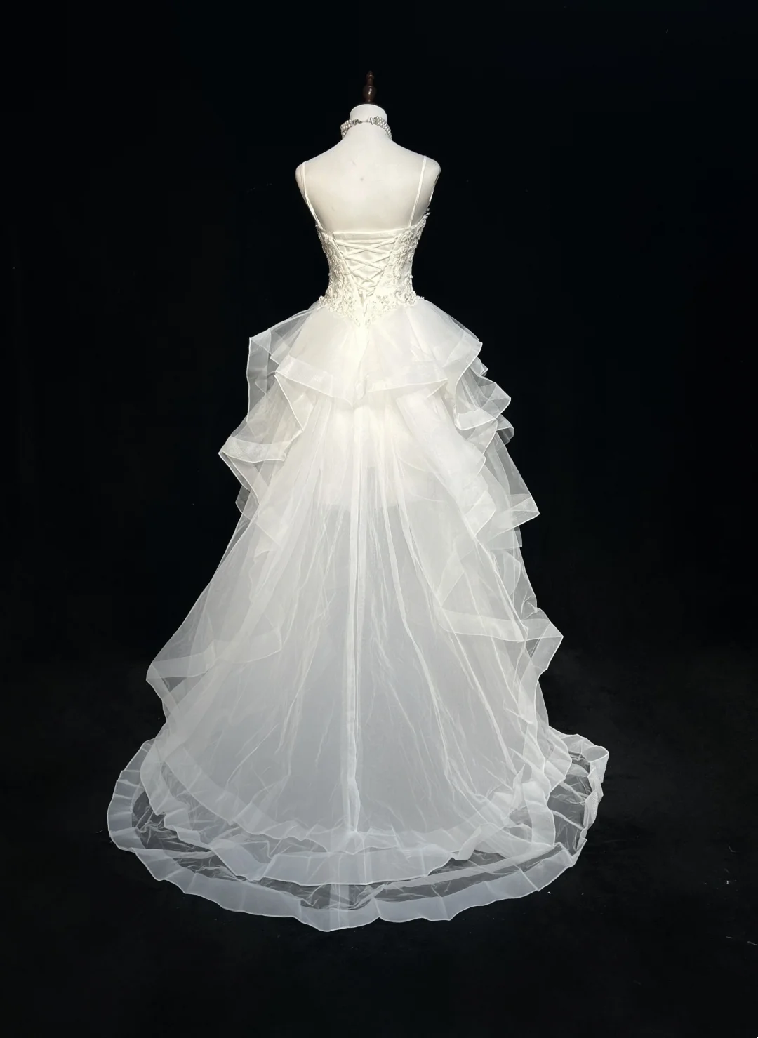 Spaghetti Straps A Line Hight Low Wedding Dress Beaded Appliques Birthday Gown  P873