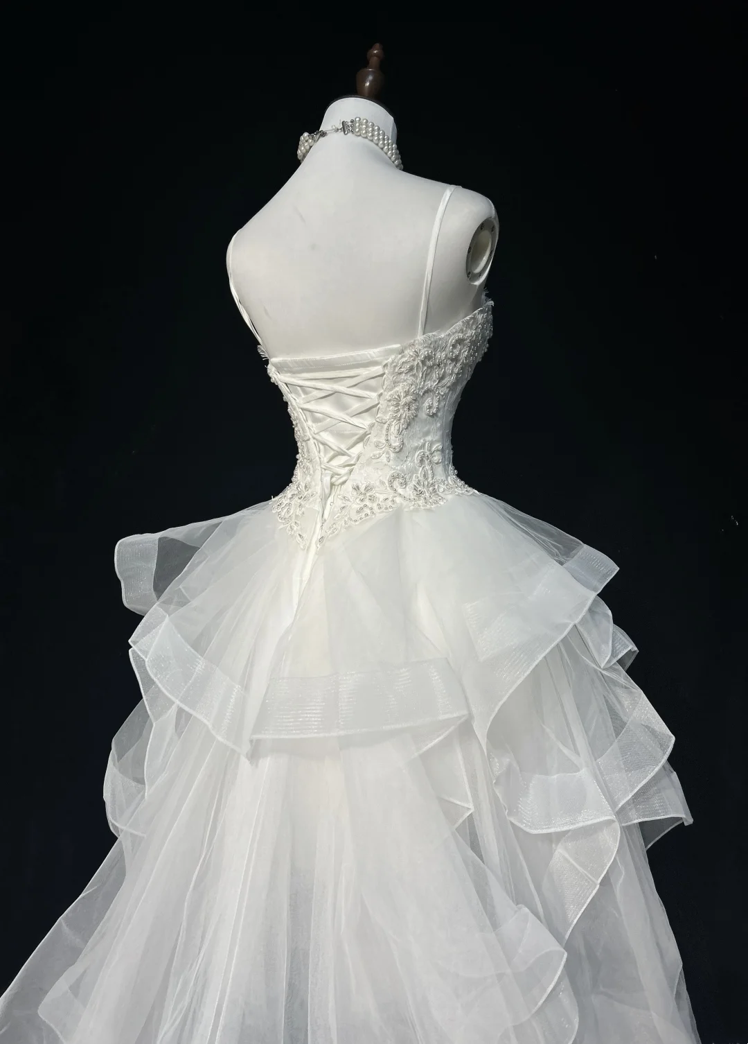 Spaghetti Straps A Line Hight Low Wedding Dress Beaded Appliques Birthday Gown  P873