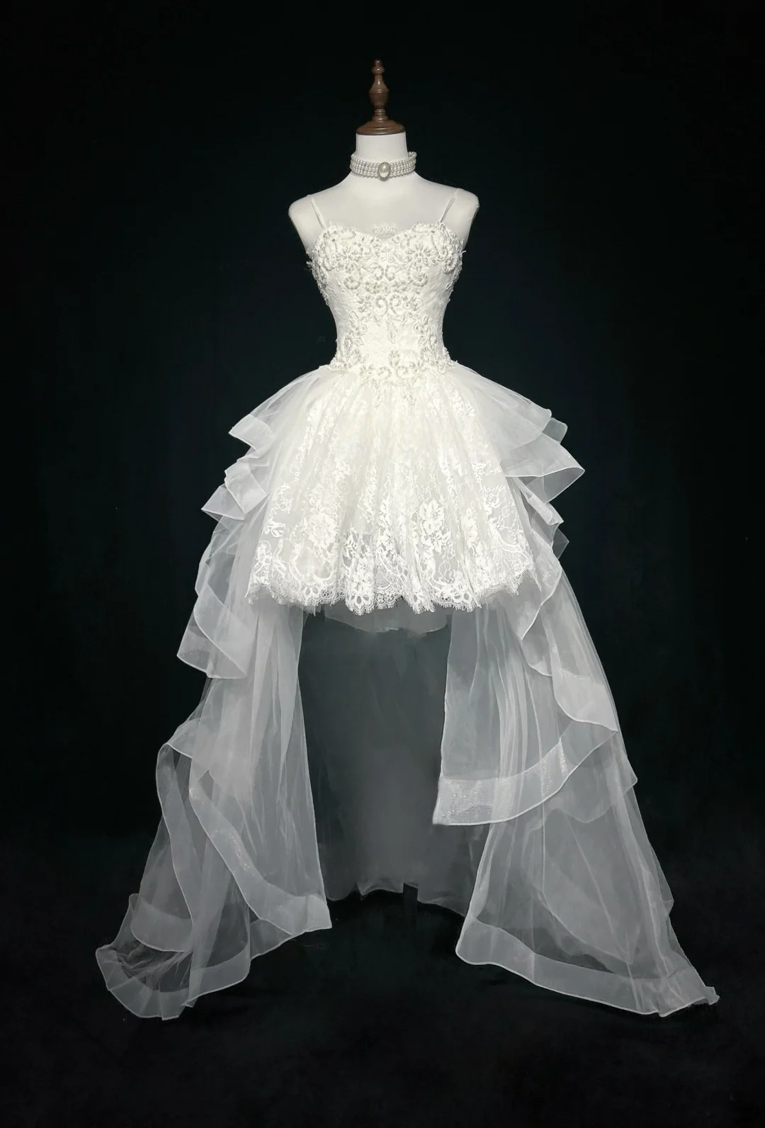 Spaghetti Straps A Line Hight Low Wedding Dress Beaded Appliques Birthday Gown  P873