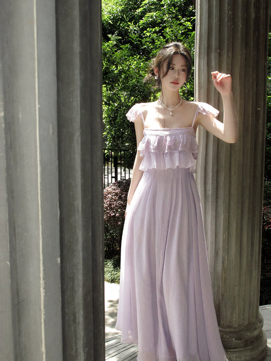 Spaghetti Straps A Line Lilac Summer Wedding Dress   L156