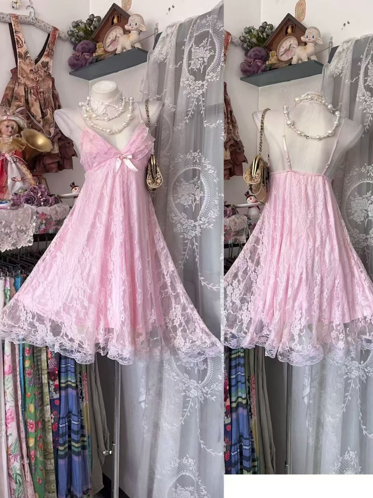 Spaghetti Straps A Line Pink Lace Homecoming Dress Short Birthday Dress  P2048