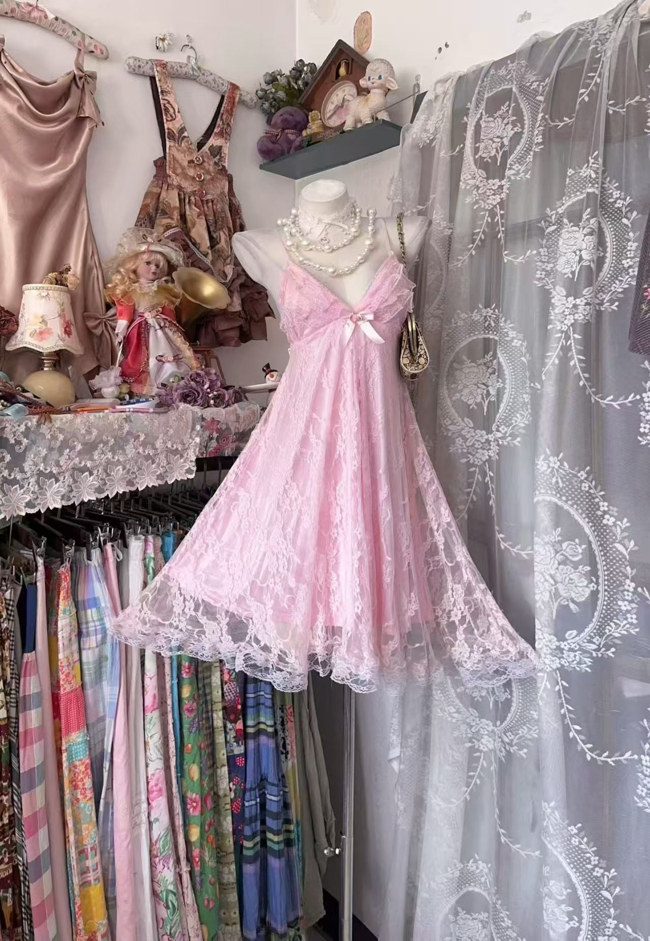 Spaghetti Straps A Line Pink Lace Homecoming Dress Short Birthday Dress  P2048