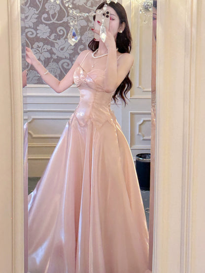 Spaghetti Straps A Line Pink Prom Dress Formal Evening Gown  P1554