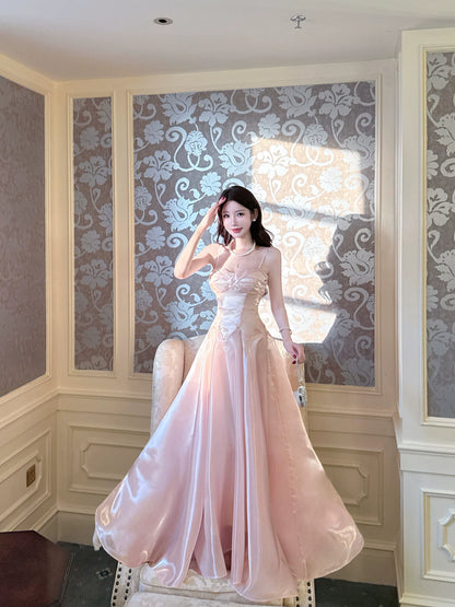 Spaghetti Straps A Line Pink Prom Dress Formal Evening Gown  P1554