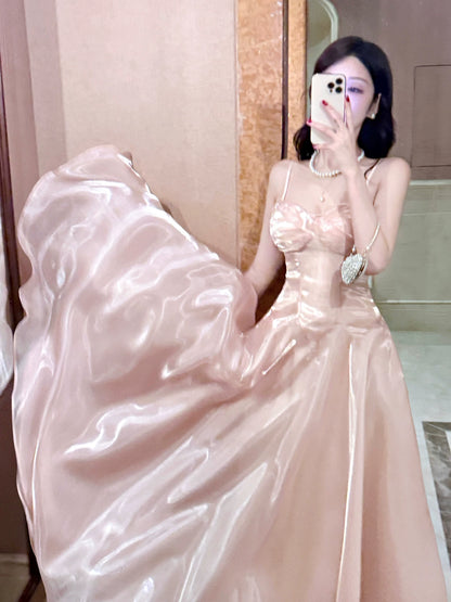 Spaghetti Straps A Line Pink Prom Dress Formal Evening Gown  P1554