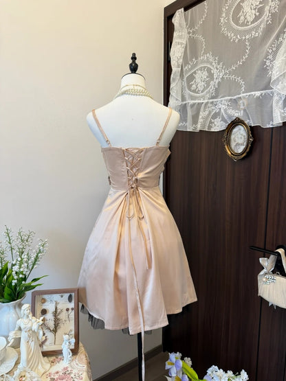 Spaghetti Straps A Line Satin Lace Homecoming Dress Retro Party Dress   P1905