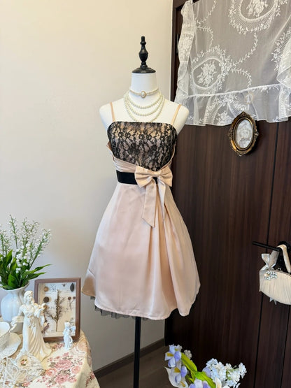 Spaghetti Straps A Line Satin Lace Homecoming Dress Retro Party Dress   P1905