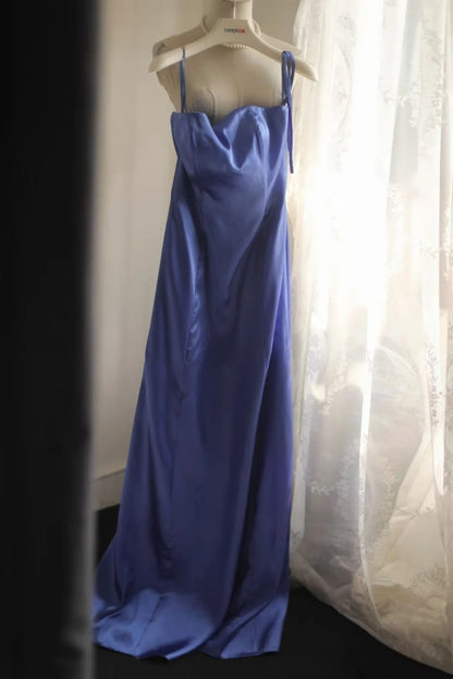 Spaghetti Straps A Line Satin Prom Dress Elegant Evening Dress  P1703