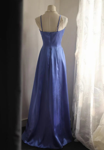 Spaghetti Straps A Line Satin Prom Dress Elegant Evening Dress  P1703