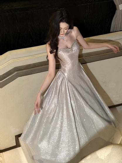 Spaghetti Straps A Line Sparkle Prom Dress  Beaded Evening Dress  P752