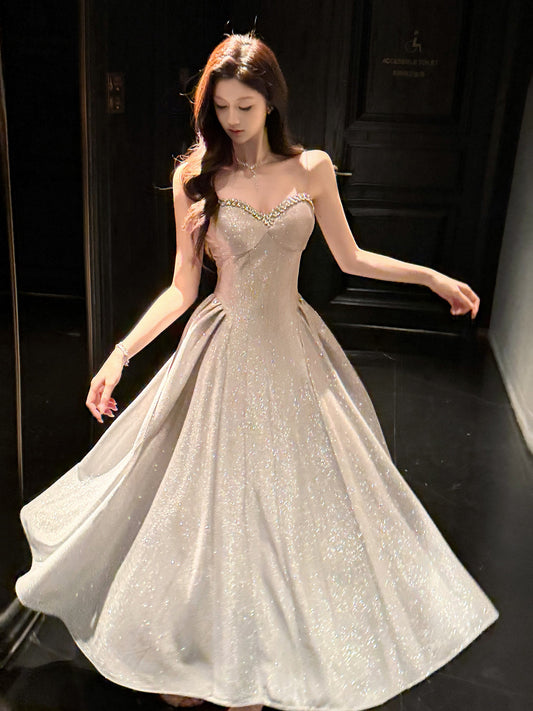 Spaghetti Straps A Line Sparkle Prom Dress  Beaded Evening Dress  P752
