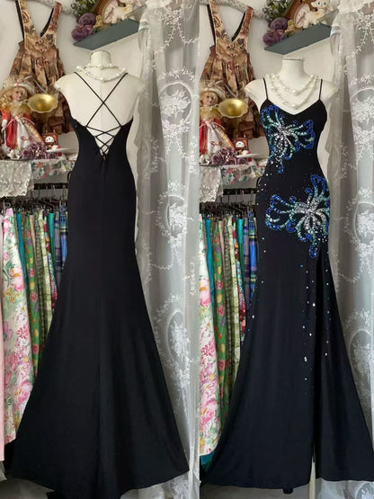 Spaghetti Straps Beaded Retro Prom Dress Formal Evening Gown  P2689