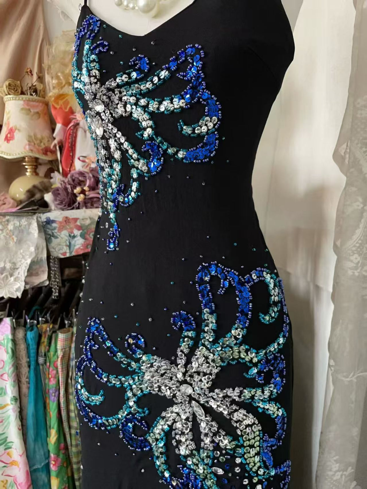 Spaghetti Straps Beaded Retro Prom Dress Formal Evening Gown  P2689