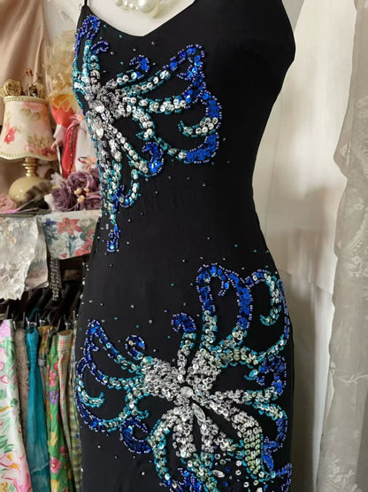 Spaghetti Straps Beaded Retro Prom Dress Formal Evening Gown  P2689