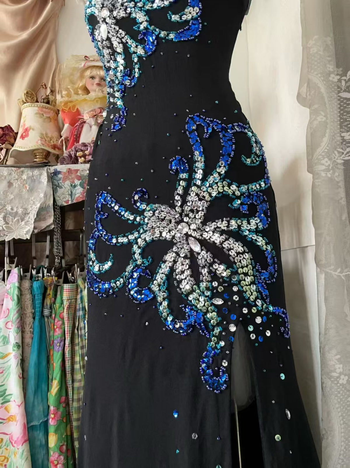 Spaghetti Straps Beaded Retro Prom Dress Formal Evening Gown  P2689