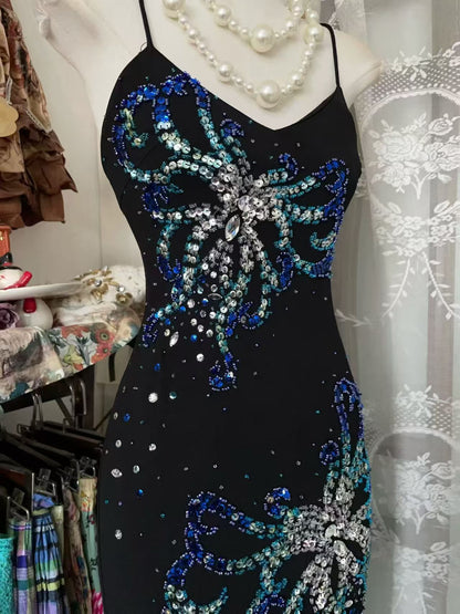 Spaghetti Straps Beaded Retro Prom Dress Formal Evening Gown  P2689