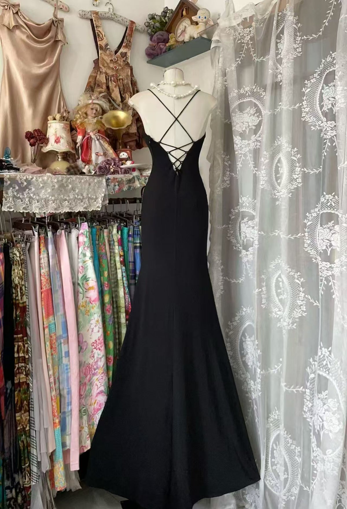 Spaghetti Straps Beaded Retro Prom Dress Formal Evening Gown  P2689