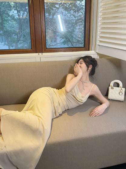 Spaghetti Straps Beige  Sheath Prom Dress Elegant Formal Evening Dress  P757
