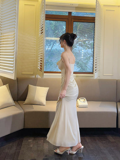 Spaghetti Straps Beige  Sheath Prom Dress Elegant Formal Evening Dress  P757