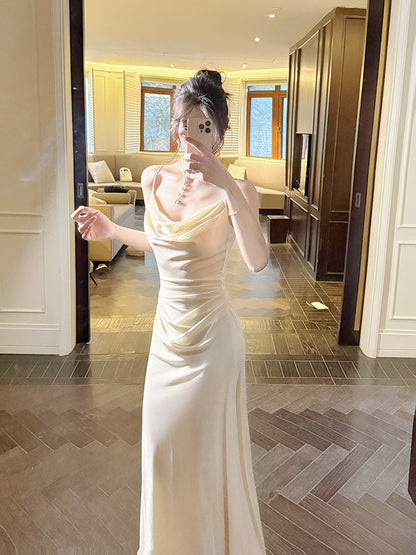 Spaghetti Straps Beige  Sheath Prom Dress Elegant Formal Evening Dress  P757
