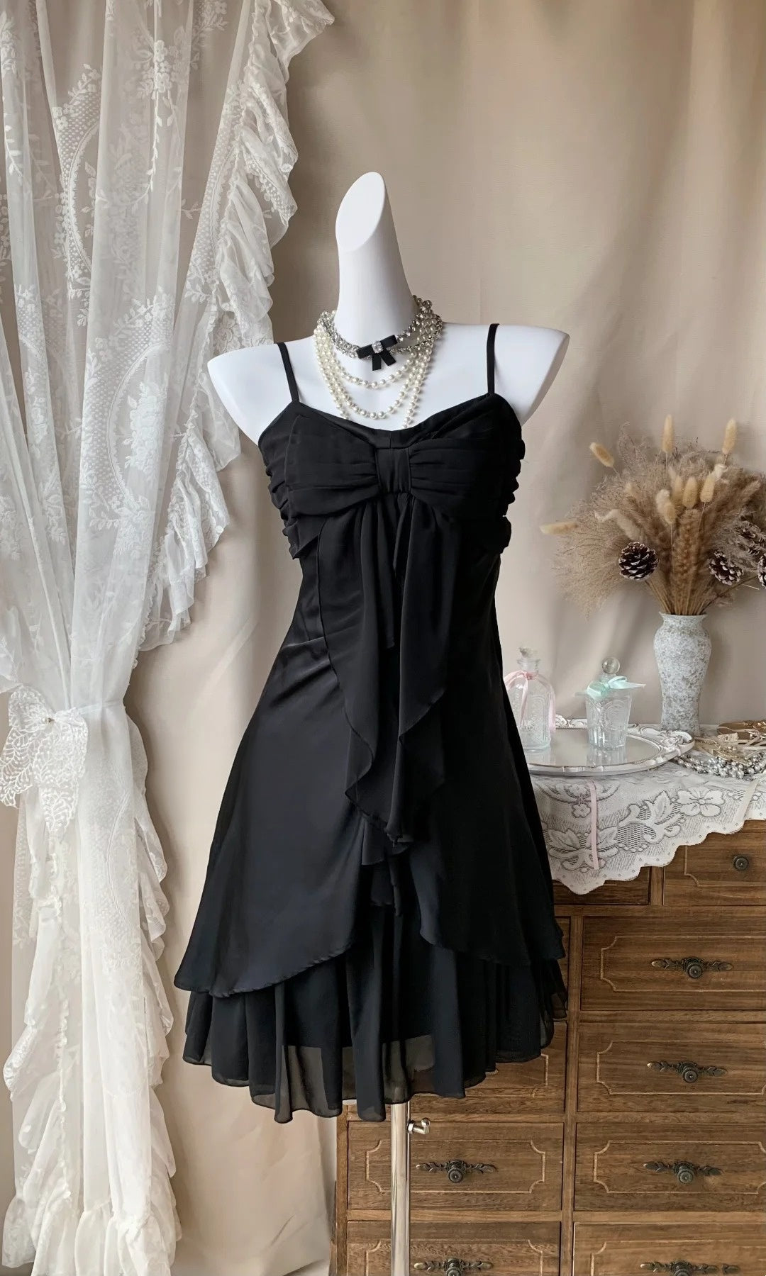 Spaghetti Straps Black Chiffon Homecoming Dress Short Birthday Dress   P1937