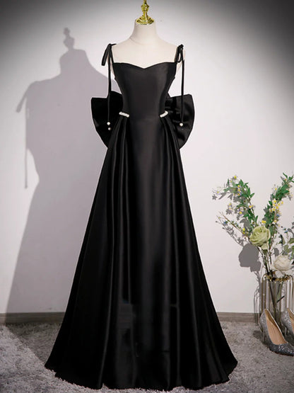 Spaghetti Straps Black Formal Prom Dress with Bow Knot  P2709