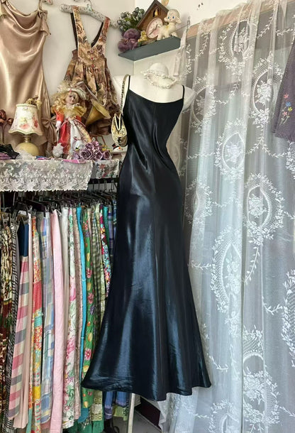 Spaghetti Straps Black Mermaid Formal Prom Dress P1841