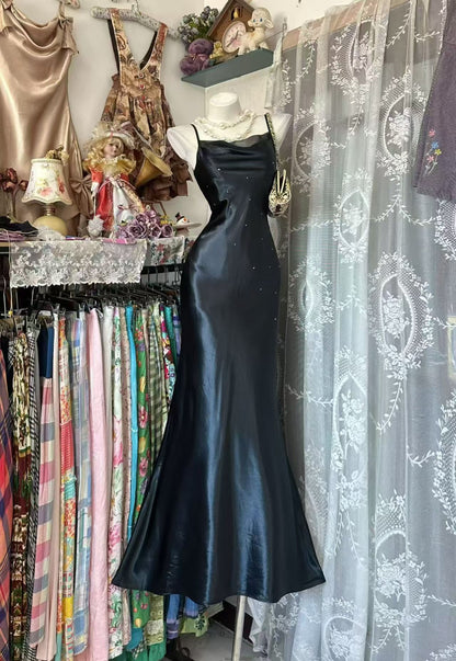 Spaghetti Straps Black Mermaid Formal Prom Dress P1841