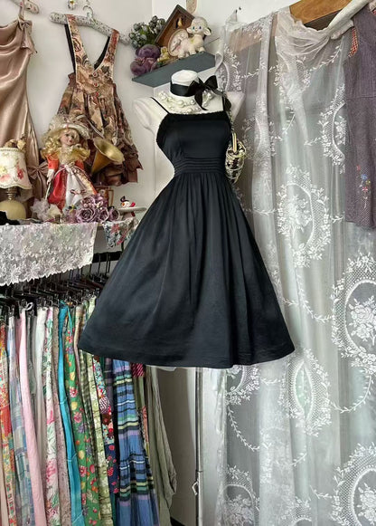 Spaghetti Straps Black Satin A Line Homecoming Dress  P1957