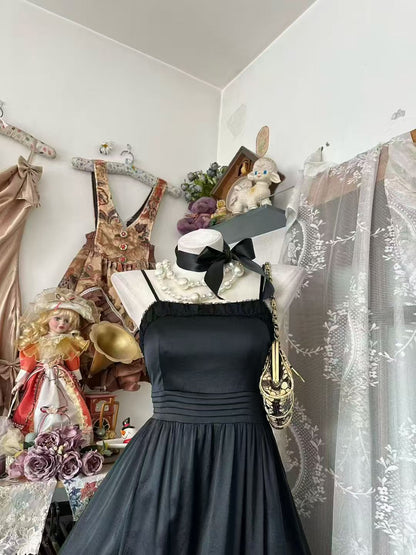 Spaghetti Straps Black Satin A Line Homecoming Dress  P1957